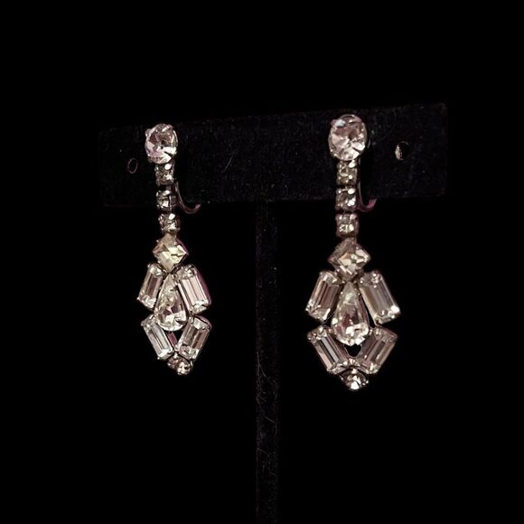Vintage Astra Joseph Wiesner Rhinestone Dangle Screw Back Earrings EUC - Picture 5 of 7